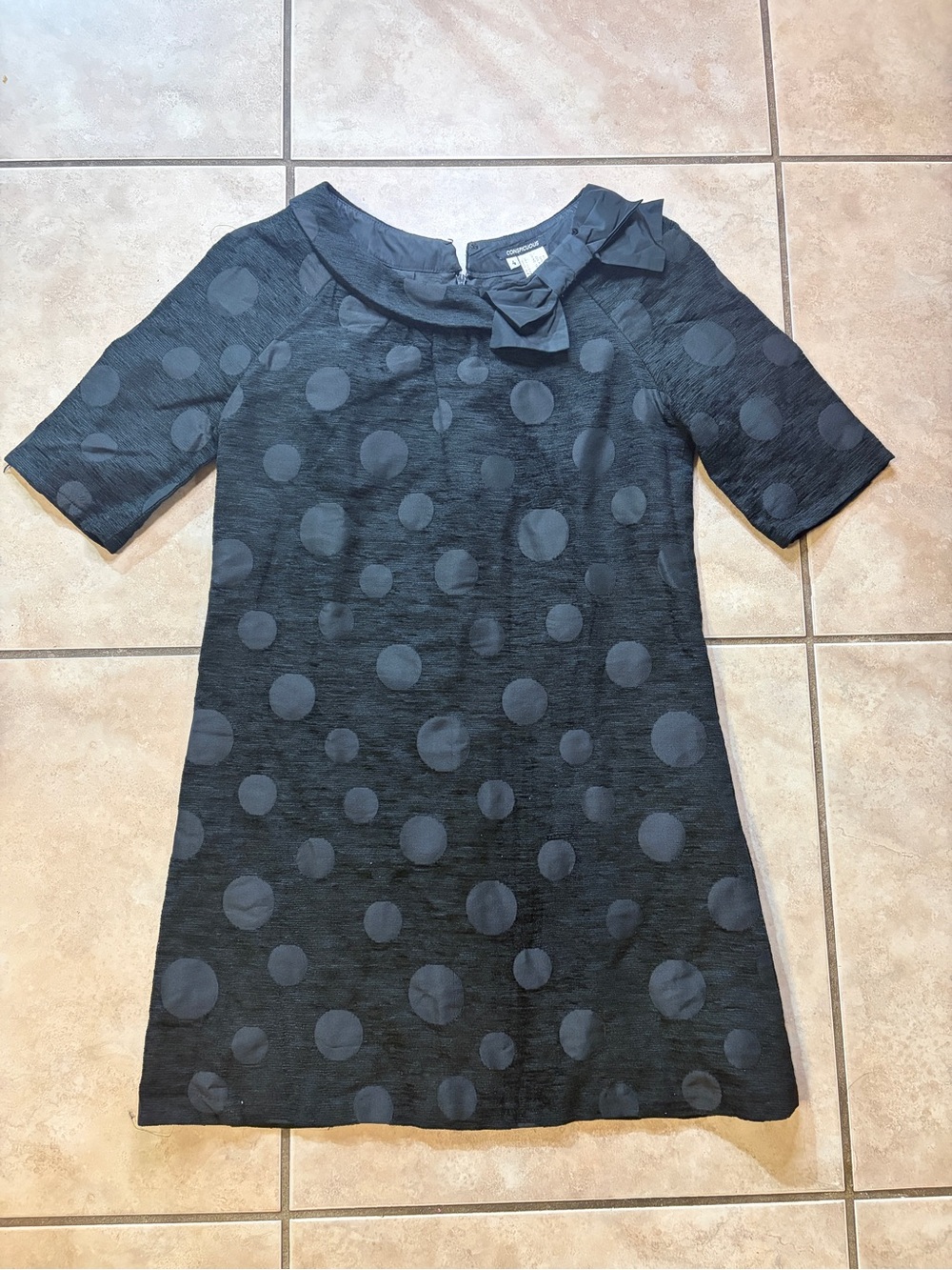 Black Polka Dot Mini Dress with Neck Bow